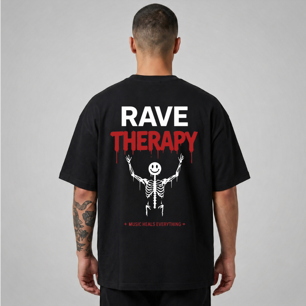 Oversize Premium T-Shirt Rave Therapy - Siyah